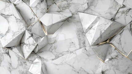 Poster - Abstract 3D Render of Grey Marble Texture with Geometric Shapes and Varied Facets for Background or Wallpaper Use