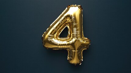 Poster - Gold foil number four balloon on a dark background for greeting card design with ample copy space for personalized messages.
