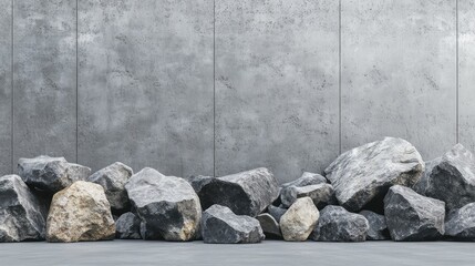 Poster - Gray Rocks Against Concrete Wall Mockup with Clear Banner Space for Marketing Messaging and Promotional Copy