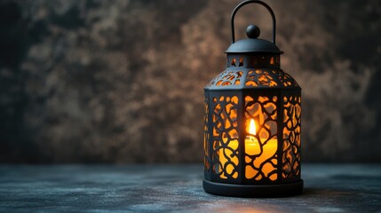 Aufkleber - Festive Halloween Lantern with Candlelight Glow on Dark Background Ideal for Seasonal Decoration and Creative Text Space
