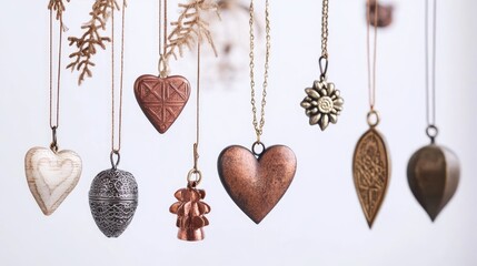 Poster - Vintage decorative charms in various shapes and materials displayed against a white background for home decor inspiration