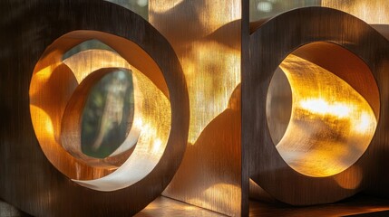 Wall Mural - Geometric Shapes Illuminated by Warm Golden Reflections in a Soft Natural Light Setting