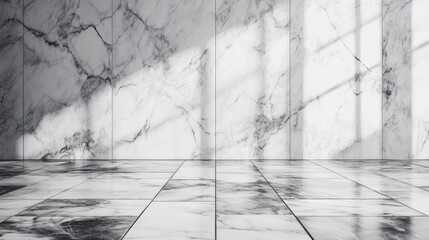Poster - Elegant Gray Marble Floor and Wall Texture with Natural Light Shadows Ideal for Interior Design and Architectural Concepts