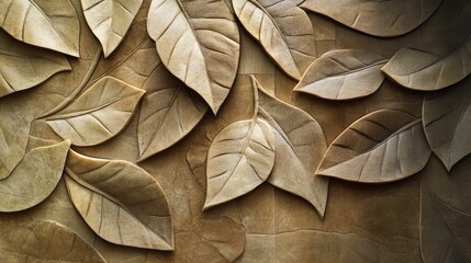 Aufkleber - Textured wall design featuring intricately incised leaf patterns in earthy tones for a natural aesthetic in interior decor.