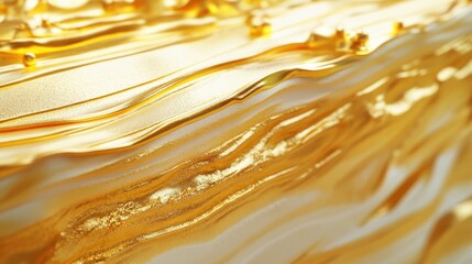 Poster - golden abstract texture with flowing metallic waves and reflective surfaces creating a luxurious and elegant background design