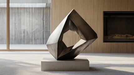 Poster - abstract geometric sculpture showcased in modern interior design with natural light and minimalist d