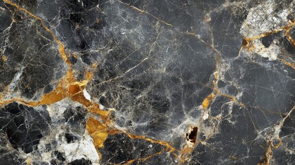 Poster - Elegant Gray Marble Texture with Golden Veins and White Accents for Sophisticated Backgrounds and Design Elements