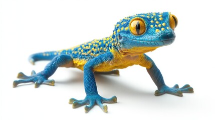 Poster - Vibrant Golden Spiny Tailed Gecko Displaying Colorful Patterns on a Clean White Background