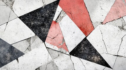 Poster - Geometric Abstract Background with Textured Cracked Concrete and Aged Brick Patterns in White Grey and Coral Tones for Creative Design