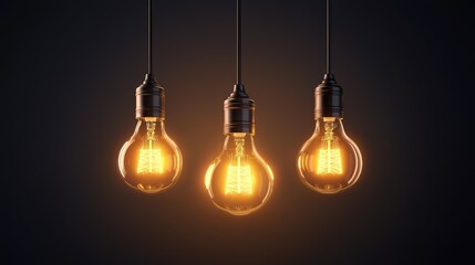 Poster - Illuminated incandescent bulbs in a stylish cafe setting with a dark background creating a warm and inviting atmosphere