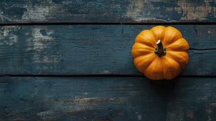 Poster - Rustic Halloween Pumpkin Displayed on Weathered Wooden Surface Perfect for Autumn Seasonal Decorations and Holiday Themes