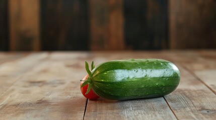 Aufkleber - Fresh organic vegetables cucumber and tomato on rustic wooden surface showcasing healthy food concept
