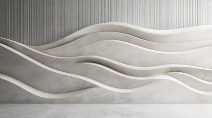 Poster - Curved Gray Minimalist Wall Design with Smooth Waves for Modern Interior Spaces and Contemporary Architectural Backgrounds