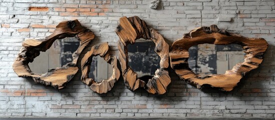 Poster - Rustic handcrafted wooden wall ornaments with unique mirror frames perfect for enhancing home decor with natural artistry and charm