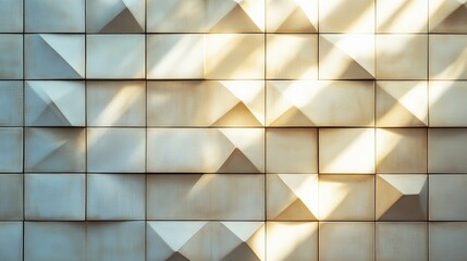 Poster - geometric textured tiles in a modern architectural design with light reflections on a stylish wall b