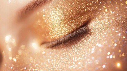 Poster - Glittery gold bokeh background creating an elegant and glamorous atmosphere for beauty and fashion themes