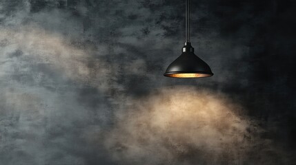 Aufkleber - Elegant black hanging lamp against a textured gray wall creating a moody and sophisticated atmosphere in interior design.