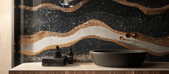 Poster - Decorative gravel tile pattern enhancing modern bathroom aesthetics and elegant interior styling.