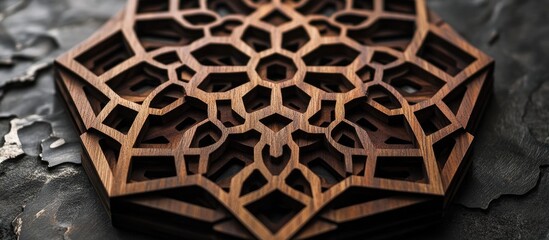 Aufkleber - Intricate handcrafted wooden geometric decoration showcasing detailed design ideal for enhancing contemporary home decor aesthetics