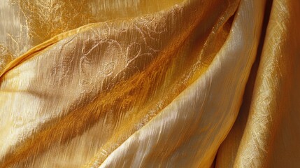 Poster - Golden satin texture background close up showcasing luxury abstract design ideal for elegant wallpaper and creative project applications