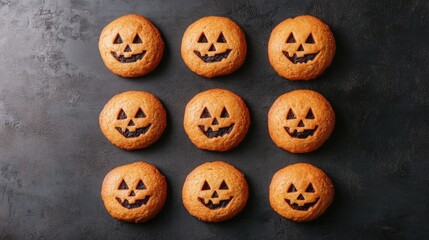 Aufkleber - Halloween Pumpkin-Shaped Cookies on Dark Surface Ideal for Festive Party Food or Celebration with Space for Text