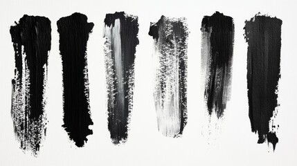 Poster - Ink Brush Stroke Swatches in Various Black and White Tones on Clean White Background for Artistic Design and Application