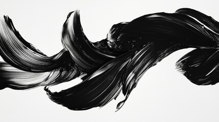 Poster - elegant black ink strokes resembling flowing ribbons on a smooth white background, showcasing artist