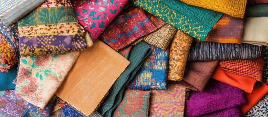 Aufkleber - Colorful fabric swatches collection featuring wool and cotton perfect for DIY sewing projects and creative tailoring inspiration