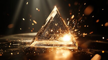 Poster - illuminating crystal prism with dynamic sparks creating an ethereal glow and reflective light effect