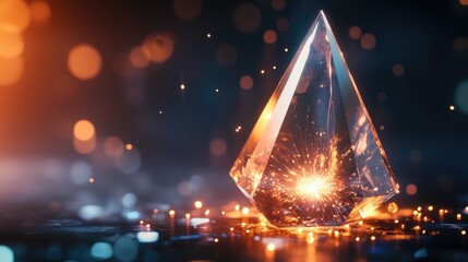 Poster - crystal prism illuminated by sparks with bokeh background in a mystical glow of light and color