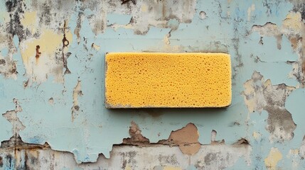 Wall Mural - Detailing sponge on weathered exterior wall during home construction and renovation project showcasing textured peeling paint surface