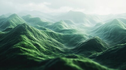 Poster - Lush green rolling hills under soft clouds creating a serene and tranquil landscape view in nature