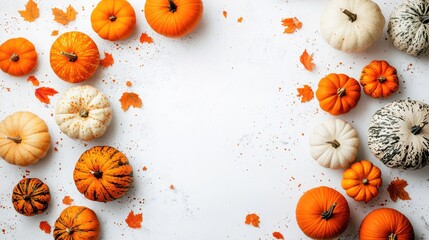 Aufkleber - Halloween pumpkins border on white background for festive greeting card autumn decoration and Halloween party inspiration