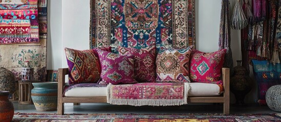 Aufkleber - Handcrafted textile decor featuring intricate rugs and vibrant fabrics ideal for interior design and home styling inspiration