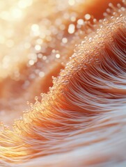Poster - Close-up of textured surface with delicate strands and glistening droplets in warm hues.