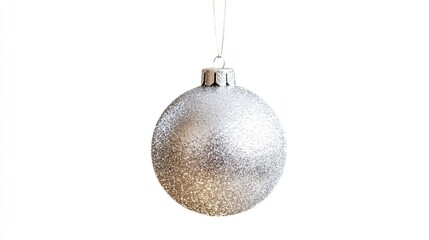 Poster - Glittery silver Christmas ornament hanging isolated on a white background perfect for holiday decor and festive themes