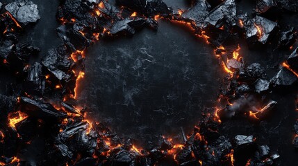 Poster - dark textured background with shiny abstract elements and fiery fragments for banner space creative 