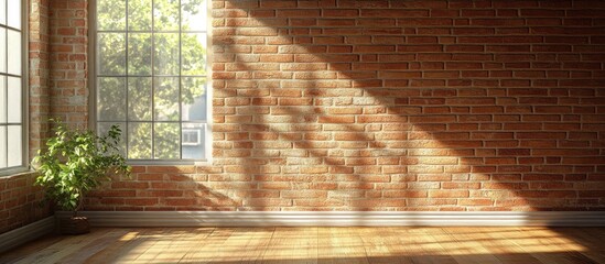 Aufkleber - Cozy interior space with rustic brick wall and window inviting natural light enhancing warm atmosphere and serene ambiance