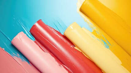 Poster - Colorful Smear Streaks from Paint Rollers on Minimalist Background for Creative Product Presentation and Artistic Design Use