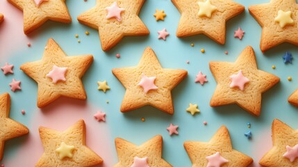Poster - Halloween star cookies beautifully arranged on a pastel background ideal for festive celebrations and autumn-themed desserts