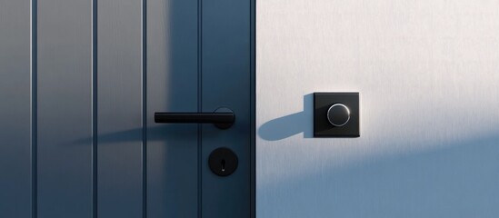 Poster - Modern gray door with stylish black knob bathed in natural light showcasing contemporary home design elements
