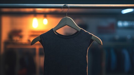 Poster - Clothing Hanger with Dark Gray Shirt in a Softly Lit Fashion Store Background