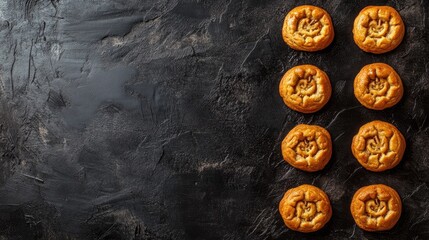 Aufkleber - Halloween Pumpkin Cookies Arranged on Dark Background with Copy Space Ideal for Halloween Party Food Promotions and Events