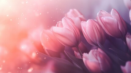 Aufkleber - Soft Pink Tulips in Bloom Captured Close Up Exquisite Floral Texture Elegant Bouquet Romantic Background Seasonal Flower Inspiration