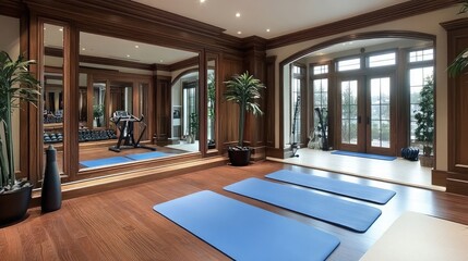 Poster - Home gym with yoga mats and a large mirror