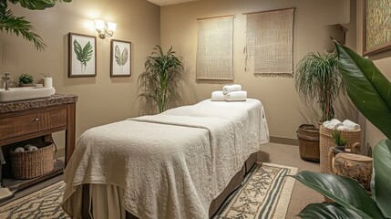 Poster - Home spa room with massage bed and calming decor