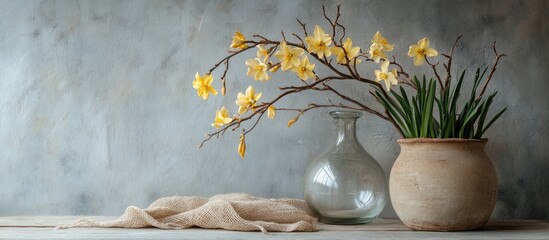 Poster - Minimalist still life with a glass vase and yellow hyacinth highlighting natural beauty perfect for home decor and floral inspiration