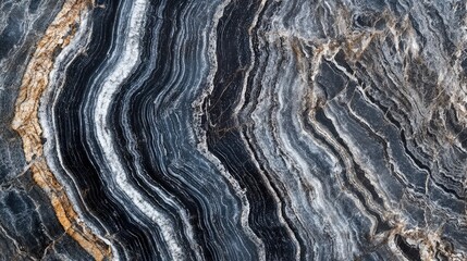 Poster - Natural black marble texture with intricate curved stripes and unique patterns ideal for backgrounds and design projects. High resolution detail.