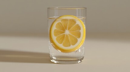 Poster - lemon slice in clear water glass detailed close-up refreshing citrus beverage concept