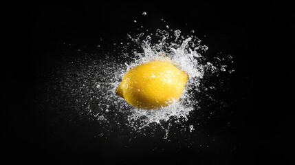 Poster - lemon splashing in water against black background freshness and vibrancy of citrus fruit